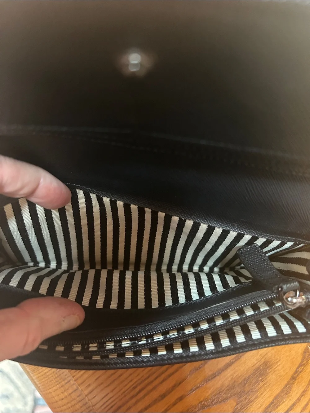 L.A.M.B. Black and White Graphic Wallet with Silver-tone Ribbon Chain